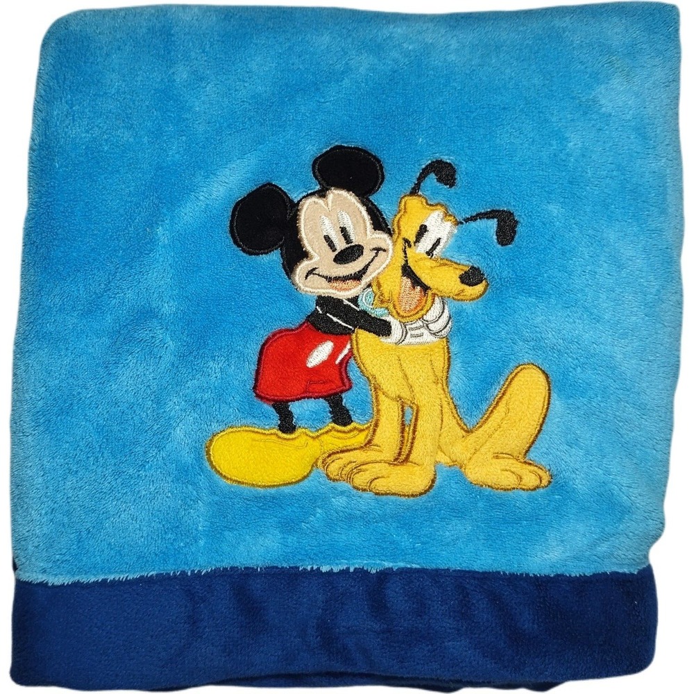 Disney Baby Mickey Mouse Pluto Blue Blanket Plush Hugging Soft Lovey Boy
